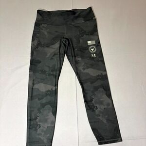 Under Armour Project Rock Heatgear Compression Leggings Womens Large Green Camo